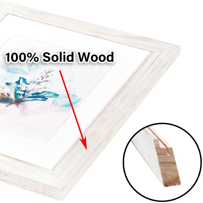 KAIWIN 100% Solid Wood White 8x10 Picture Frame 2 Pack - Display Picture 5x7 with Mat, HD Glass Inside, Rustic Wooden Photo Frames for Table Top and Wall Mounting - Image 2